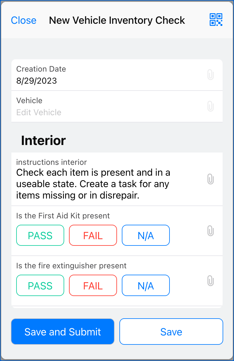 Image of a Vehicle Inventory Check form